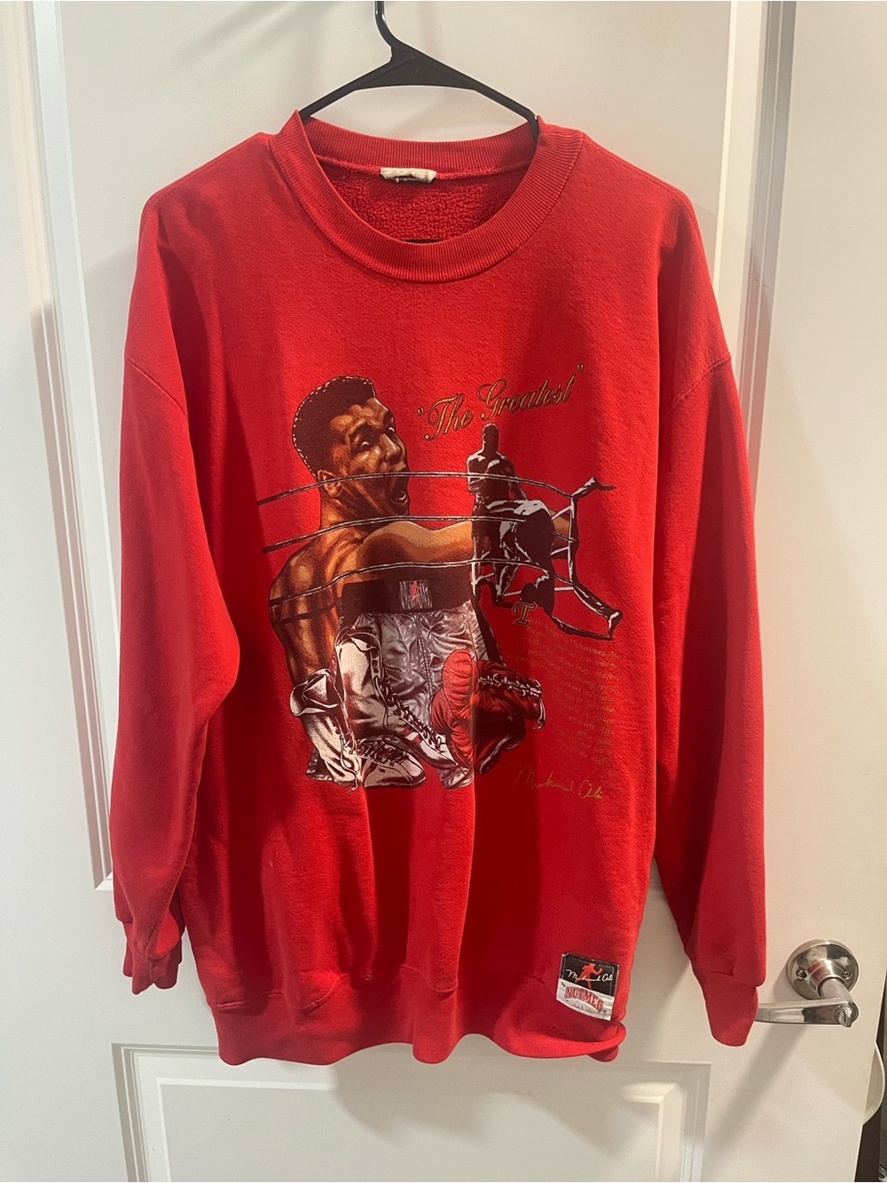 Red Crewneck Sweatshirt with Boxing Graphic No Size Tags M/L Made In The USA